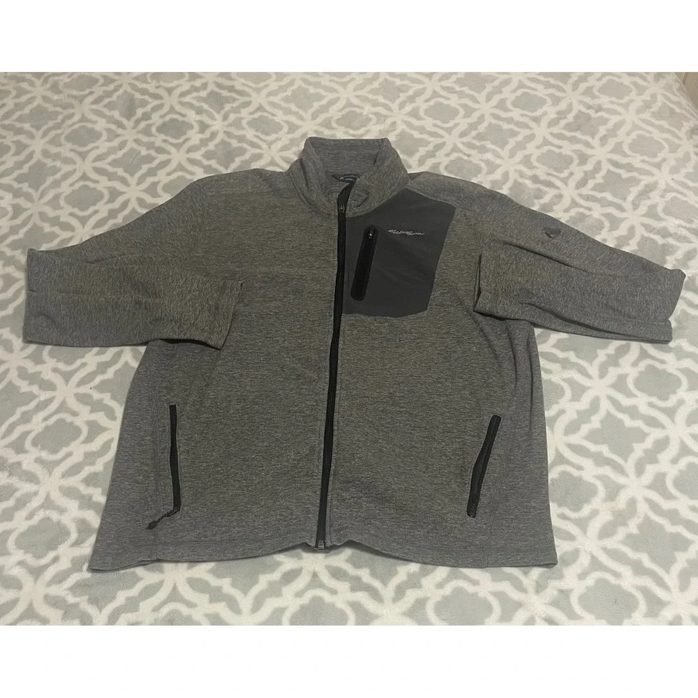 Eddie Bauer Mens Fleece Jacket Gray‎ Full Zip Pockets Outdoor Casual Size L